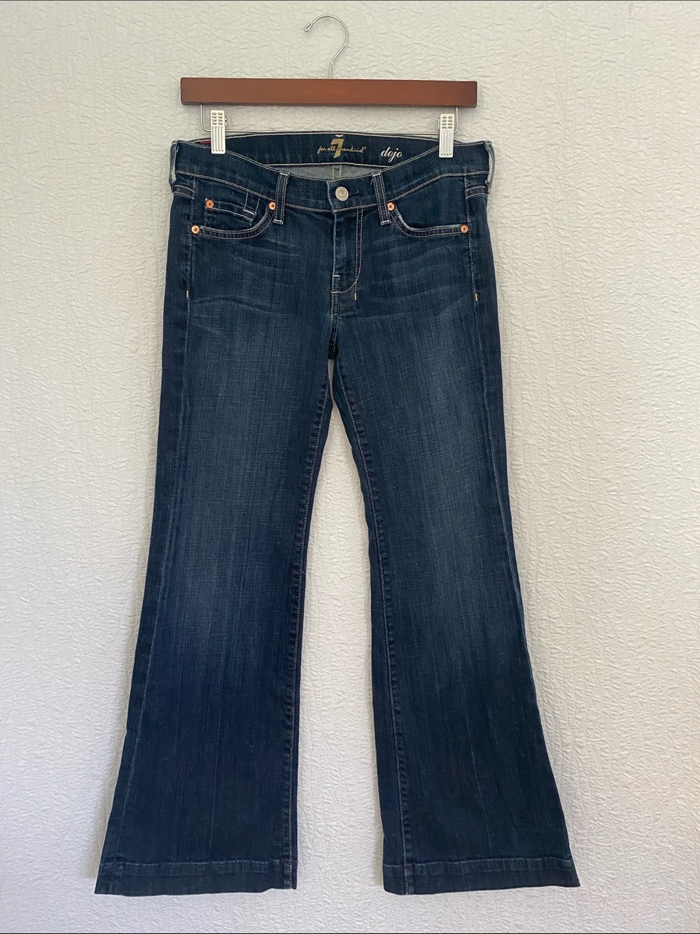 7 For All Mankind Dojo Lo Rise  Dark Blue Flare Jeans Y2K